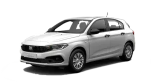 White Fiat Tipo hatchback with a sleek design and modern features.