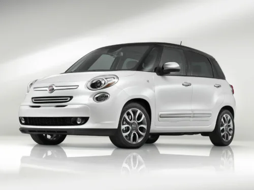 White Fiat 500L compact car with a sleek design and modern features, showcasing its stylish exterior and efficient performance.